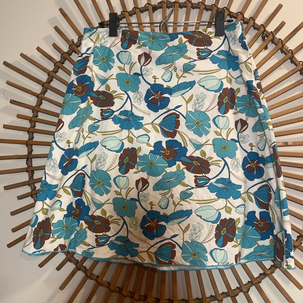 American Vintage Y2K Floral A-Line Skirt in Blue and Brown Stretch 🩵🤎